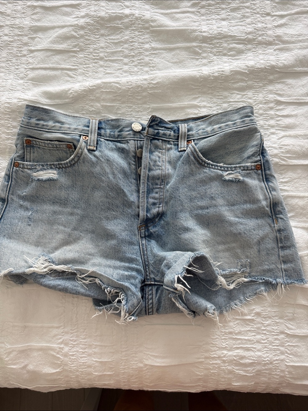 Denim Forum Light Blue Distressed Cutoff Jean Shorts